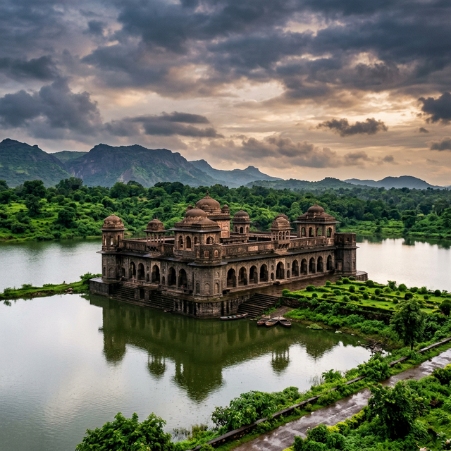 Jahaz Mahal in Mandu monsoon