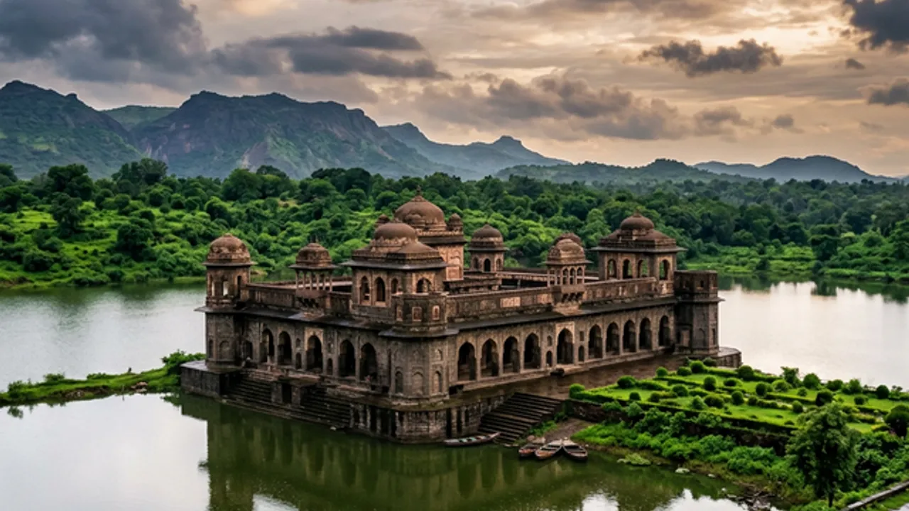 Jahaz Mahal in Mandu monsoon