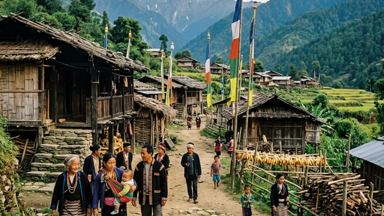 Memba tribal village in Mechuka — traditional homes and community life